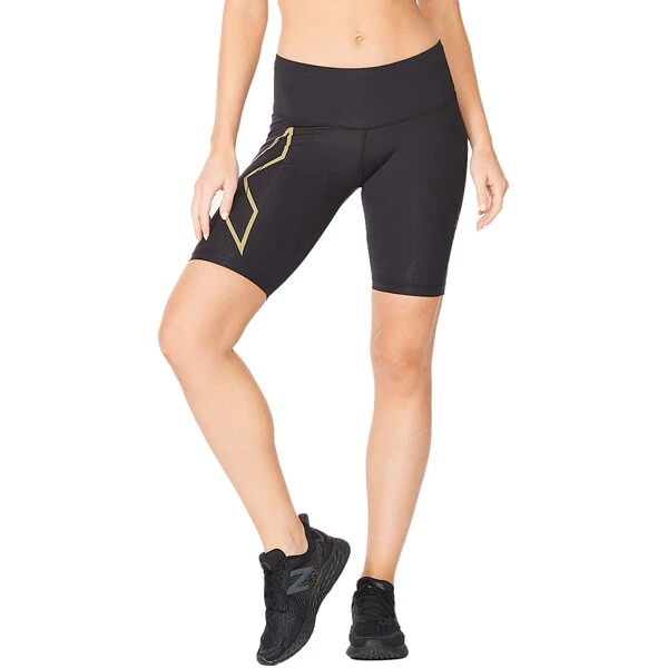 2XU LIGHT SPEED MID-RISE COMPRESSION Women's Running Shorts Black/Gold 2022