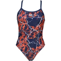ARENA EARTH TEXTURE CHALLENGE BACK Women's Swimsuit (1 Piece) Blue/Orange 2022